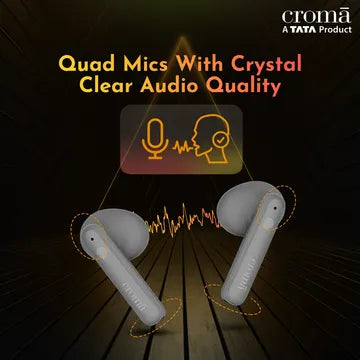 Croma TWS Earbuds with Environmental Noise Cancellation (IPX4 Water Resistant, Fast Charging, Grey Blue) (OPENBOX)