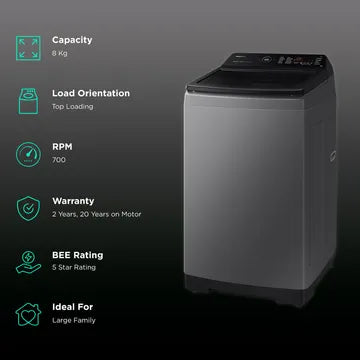 SAMSUNG 8 kg 5 Star Inverter Fully Automatic Top Load Washing Machine (WA80BG4542BDTL, Diamond Drum, Dark Gray) (OPENBOX)