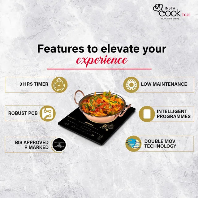 HAVELLS Insta Cook TC20 2000W Single Induction Cooktop with 9 Preset Menus (OPENBOX)