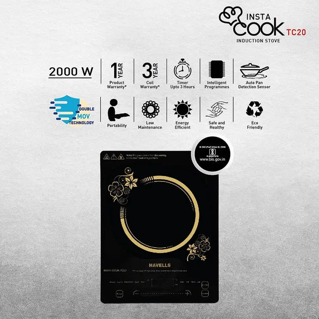 HAVELLS Insta Cook TC20 2000W Single Induction Cooktop with 9 Preset Menus (OPENBOX)