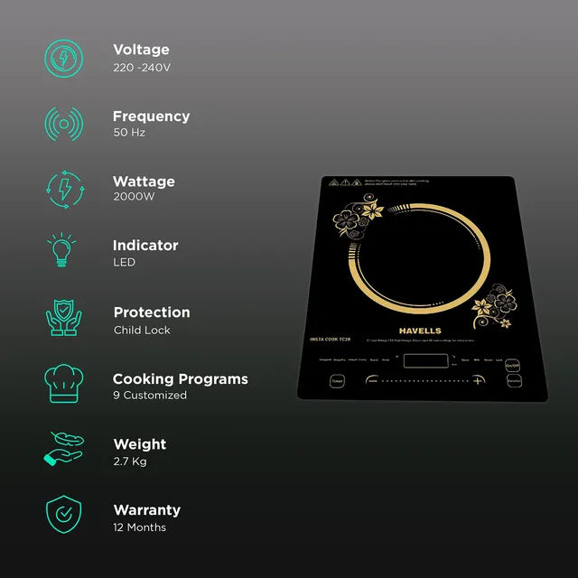 HAVELLS Insta Cook TC20 2000W Single Induction Cooktop with 9 Preset Menus (OPENBOX)