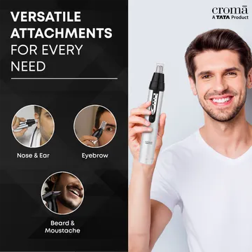 Croma 4-in-1 Rechargeable Cordless Grooming Kit for Nose, Ear, Eyebrow, Beard & Moustache for Men & Women (40min Runtime, Water Resistant, Black) (OPENBOX)