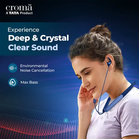 Croma Neckband with Environmental Noise Cancellation (IPX4 Water Resistant, Dual Device Pairing, Blue) (OPENBOX)