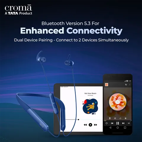 Croma Neckband with Environmental Noise Cancellation (IPX4 Water Resistant, Dual Device Pairing, Blue) (OPENBOX)