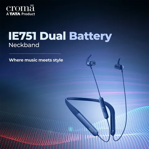 Croma Neckband with Environmental Noise Cancellation (IPX4 Water Resistant, Dual Device Pairing, Blue) (OPENBOX)