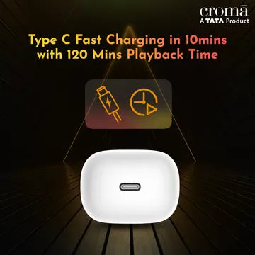 Croma TWS Earbuds with Environmental Noise Cancellation (IPX4 Waterproof, Fast Charging, White and Grey) (OPENBOX)
