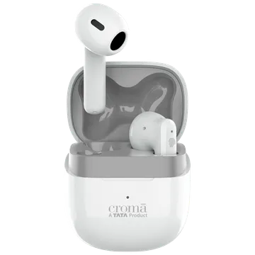 Croma TWS Earbuds with Environmental Noise Cancellation (IPX4 Waterproof, Fast Charging, White and Grey) (OPENBOX)