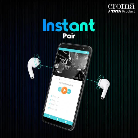 Croma IN 101 TWS Earbuds with Passive Noise Cancellation (IPX4 Water Resistant, 28 Hours Playback White) (OPENBOX)