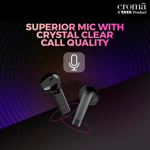 Croma Sliding TWS Earbuds with Passive Noise Cancellation (IPX4 Waterproof, 30 Hours Playback Time, Black) (OPENBOX)