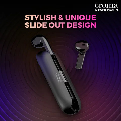 Croma Sliding TWS Earbuds with Passive Noise Cancellation (IPX4 Waterproof, 30 Hours Playback Time, Black) (OPENBOX)