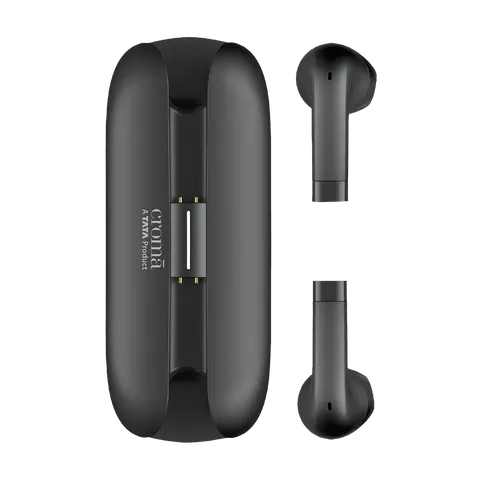 Croma Sliding TWS Earbuds with Passive Noise Cancellation (IPX4 Waterproof, 30 Hours Playback Time, Black) (OPENBOX)