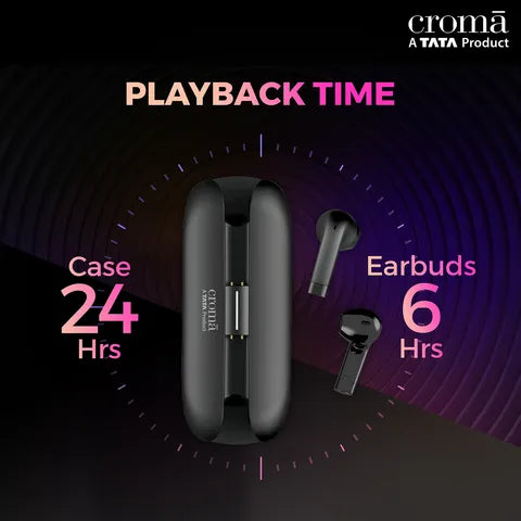 Croma Sliding TWS Earbuds with Passive Noise Cancellation (IPX4 Waterproof, 30 Hours Playback Time, Black) (OPENBOX)