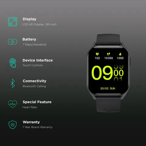 Croma Squad TS Smartwatch with Bluetooth Calling (47mm LCD Display, IP68 Water Resistant, Black Strap) (OPENBOX)