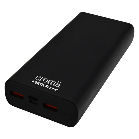 Croma 20000 mAh 22.5W Fast Charging Power Bank (2 Type A, 1 PD Type C & 1 Micro USB Port, Aluminium Casing, Apple Compatible, Black) (OPENBOX)