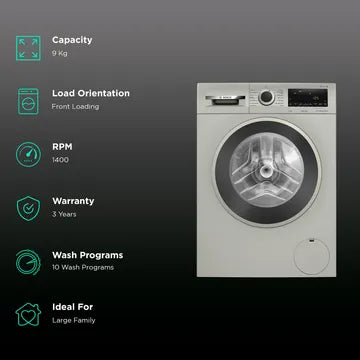 BOSCH 9 kg Fully Automatic Front Load Washing Machine (Series 8, WGA1440XIN, Multiple Water Protection, Silver Inox) (OPENBOX)