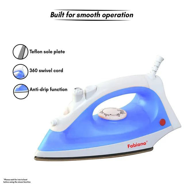 Fabiano 1200 Watts 200ml Steam Iron (Thermostatic Controller, FABSIHAZE, White and Blue) (OPENBOX)