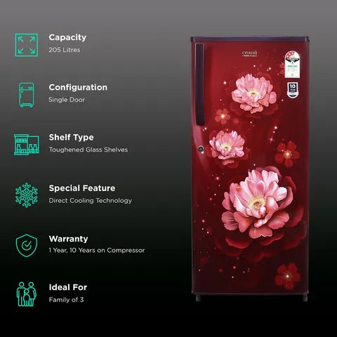 Croma 205 Litres 3 Star Direct Cool Single Door Refrigerator with Inverter Technology (Model: CRLR206DID250503) (OPENBOX)