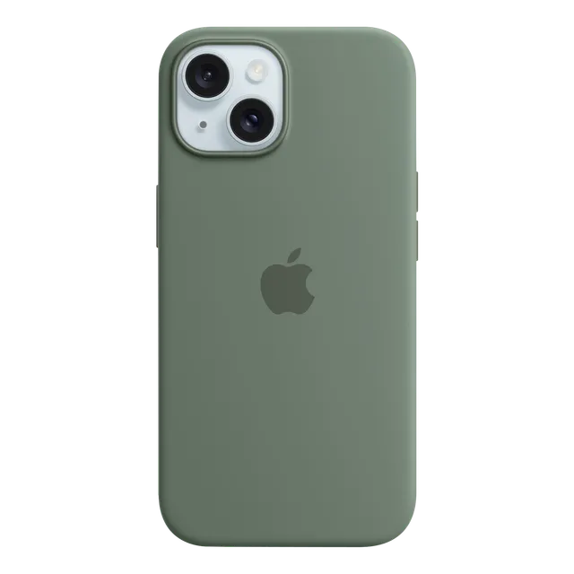 Apple Soft Silicone Back Cover for Apple iPhone 15 (MagSafe Charging Support, Cypress) (OPENBOX)