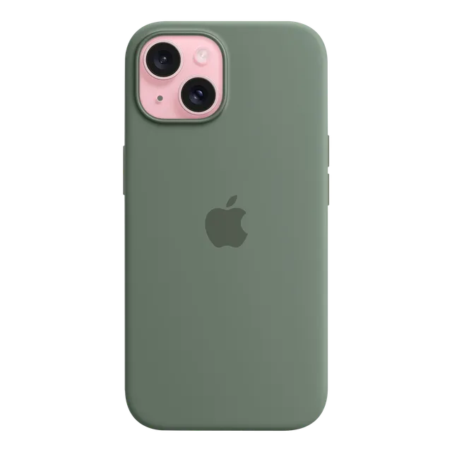 Apple Soft Silicone Back Cover for Apple iPhone 15 (MagSafe Charging Support, Cypress) (OPENBOX)