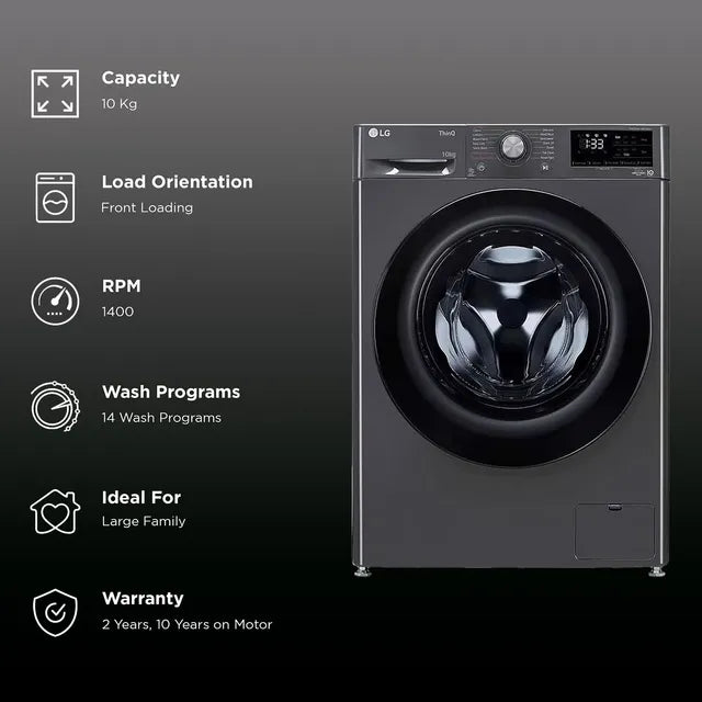 LG 10 kg 5 Star Fully Automatic Front Load Washing Machine (FHP1410Z5M.AMBQEIL, AI Direct Drive, Middle Black)-OPEN BOX