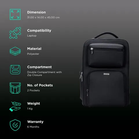 Croma 17-Inch Laptop Backpack, 23L, Anti-Theft, Polyester (OPENBOX)