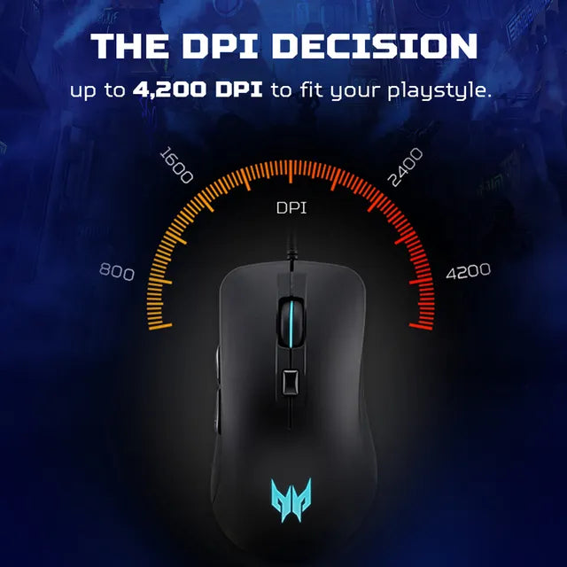acer Predator Cestus 310 Wired Optical Mouse with 4 Preset Color Settings (4200 DPI, 10 Million Clicks, Black) (OPENBOX)