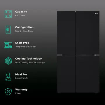 LG 650 Litres 3 Star Frost Free Side by Side Refrigerator with Smart Inverter Compressor (GLB257DBM3, Black Mirror) (OPENBOX)