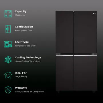 LG 650 Litres 3 Star Frost Free Side by Side Refrigerator with Multi Air Flow (GLB257HWB3, Western Black) (OPENBOX)