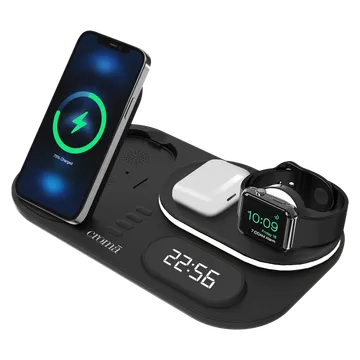 Croma 15W 4-in-1 Wireless Charger for iPhone 14, 14 Pro, 15, 15 Pro (Heat Resistant, Black) (OPENBOX)
