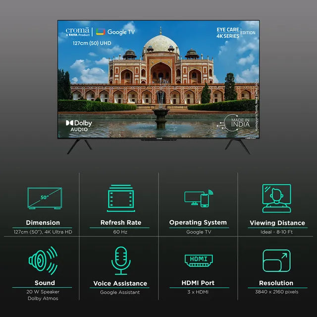 Croma 127 cm (50 inch) 4K Ultra HD LED Google TV with Bezel Less Display (OPENBOX)