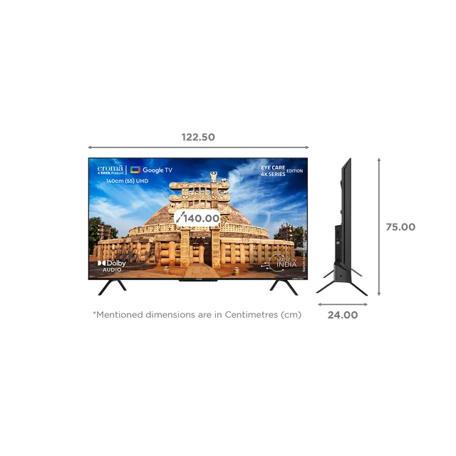 Croma 140 cm (55 inch) 4K Ultra HD LED Google TV with Bezel Less Display (55UGC024602, 2023 Model) (OPENBOX)