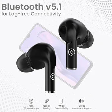 pTron Basspods P181 TWS Earbuds with Passive Noise Cancellation (IPX4 Water Resistant, 32 Hours Playtime, Black) (OPENBOX)