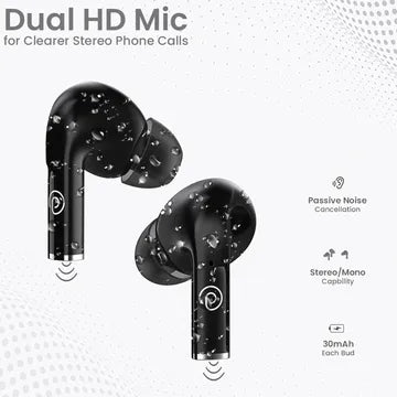 pTron Basspods P181 TWS Earbuds with Passive Noise Cancellation (IPX4 Water Resistant, 32 Hours Playtime, Black) (OPENBOX)