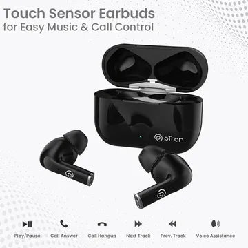 pTron Basspods P181 TWS Earbuds with Passive Noise Cancellation (IPX4 Water Resistant, 32 Hours Playtime, Black) (OPENBOX)
