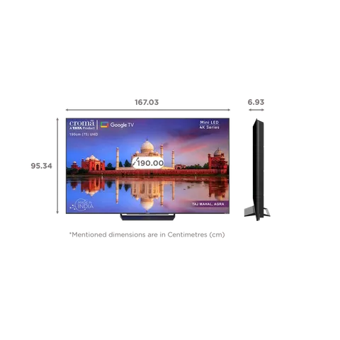 Croma 190 cm (75 inch) 4K Ultra HD Mini LED Google TV with Dolby Vision IQ and Dolby Atmos (OPENBOX)