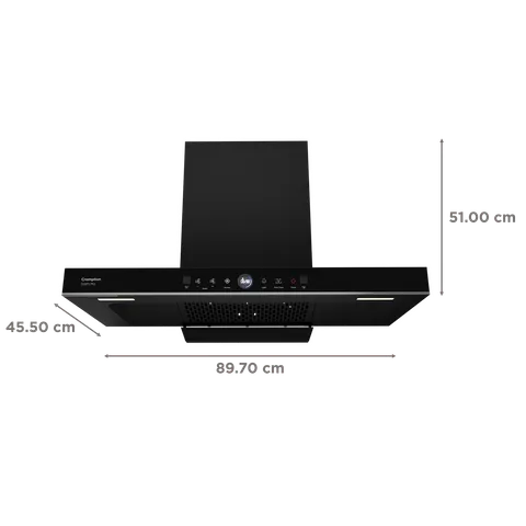 Crompton QuietPro Plus 90cm 1587m3/hr Ducted Auto Clean Wall Mounted Chimney with Gesture Control (Midnight Black) (OPENBOX)