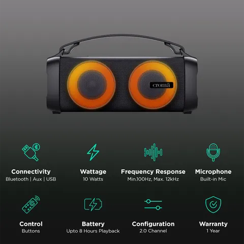 Croma 10W Portable Bluetooth Speaker (TWS Speaker Connectivity, Black) (OPENBOX)