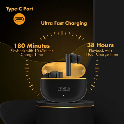 Croma IE 771 TWS Earbuds with Environmental Noise Cancellation (IPX5 Water Resistant, Dual Device Pairing, Black) (OPENBOX)