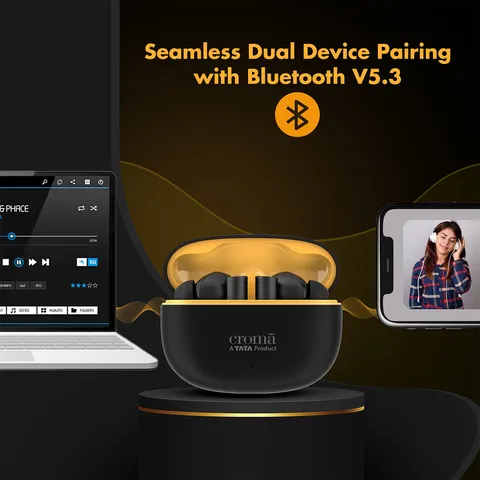 Croma IE 771 TWS Earbuds with Environmental Noise Cancellation (IPX5 Water Resistant, Dual Device Pairing, Black) (OPENBOX)