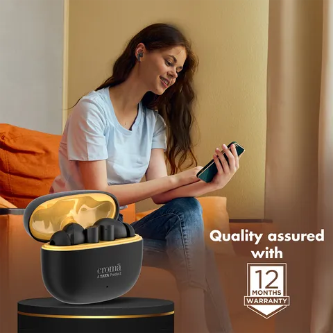 Croma IE 771 TWS Earbuds with Environmental Noise Cancellation (IPX5 Water Resistant, Dual Device Pairing, Black) (OPENBOX)