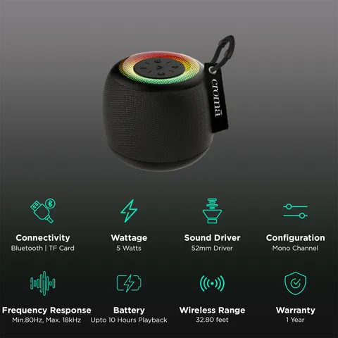Croma 5W Portable Bluetooth Speaker (RGB Light, Black) (OPENBOX)