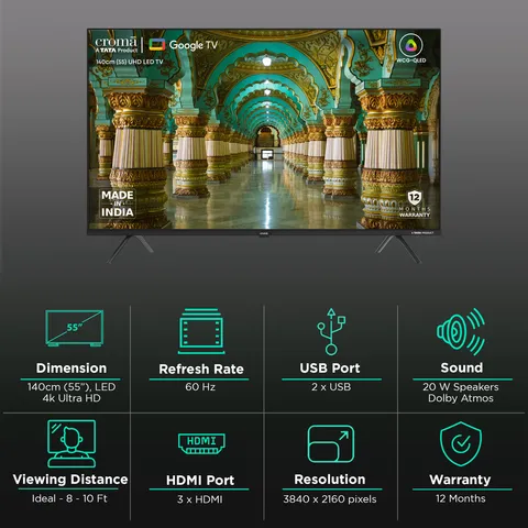 Croma 140 cm (55 inch) LED 4K UHD WCG-QLED Google TV with Dolby Vision (OPENBOX)