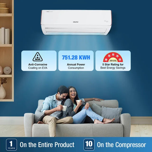 VOLTAS 185V Vectra Eden 1.5 Ton 5 Star Inverter Split AC (Copper Condenser, Dust Filter, 4503604) (OPENBOX)