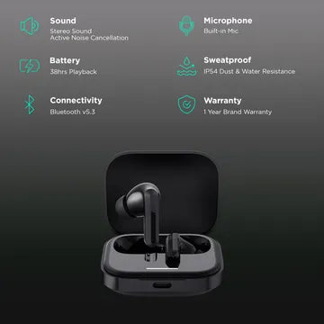Redmi Buds 5 TWS Earbuds with Active Noise Cancellation (IP54 Dust & Water Resistant, Fast Charge, Fusion Black) (OPENBOX)
