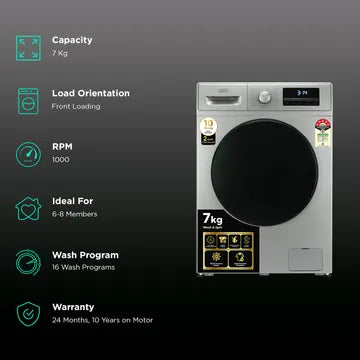 Croma 7 kg 5 Star Fully Automatic Front Load Washing Machine (CRLW070FLF316251, Silver Grey) (OPENBOX)