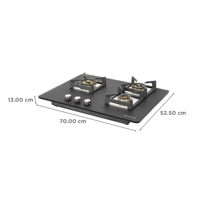 FABER BELLA HT 703 BR AI Glass Top 3 Burner Automatic Hob (Full Brass Burners, Black) (OPENBOX)