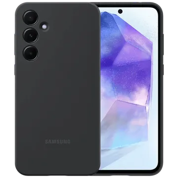 SAMSUNG Hard Silicone Back Cover for SAMSUNG Galaxy A55 (Silky Smooth Fit, Black)