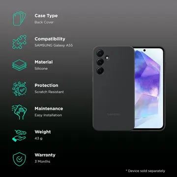 SAMSUNG Hard Silicone Back Cover for SAMSUNG Galaxy A55 (Silky Smooth Fit, Black)