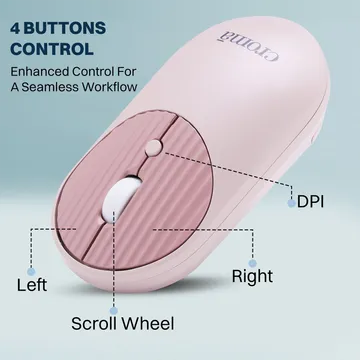 Croma Wireless Optical Mouse with Power Saving Feature (1600 DPI Adjustable, Ambidextrous Design, Pink) (OPENBOX)