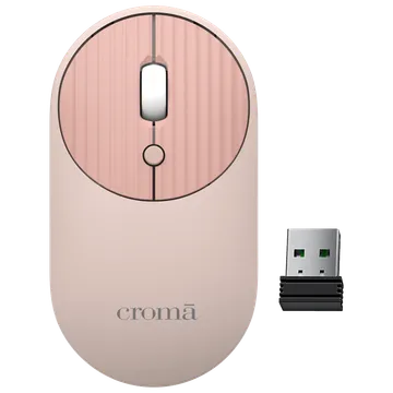 Croma Wireless Optical Mouse with Power Saving Feature (1600 DPI Adjustable, Ambidextrous Design, Pink) (OPENBOX)